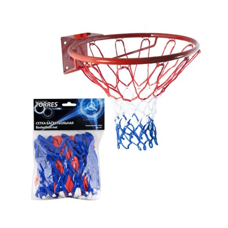 Купить Сетка баскетбольная Torres, нить 4 мм, бело-сине-красная в Берёзовском 